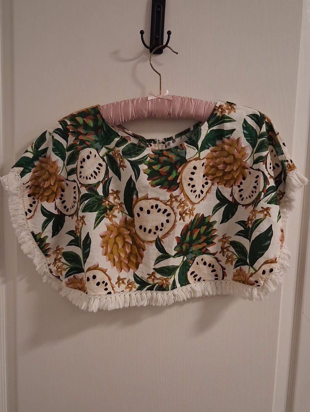 Floral Pom Fringe  Crop Top - White & Green FARM RIO Womans